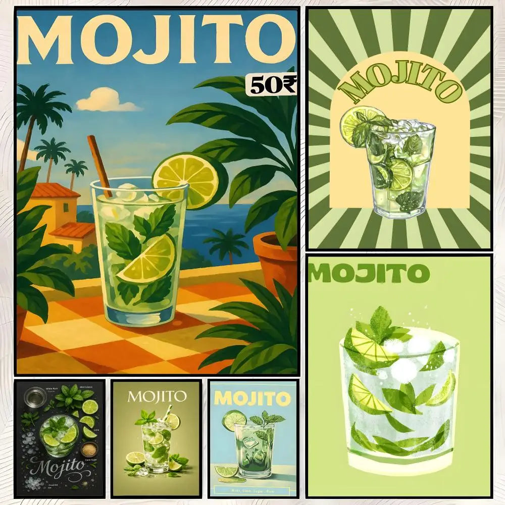 Cocktail Mojito Self-Stick Wall Art Poster – Waterproof HD Decor Wall Art Poster Axl