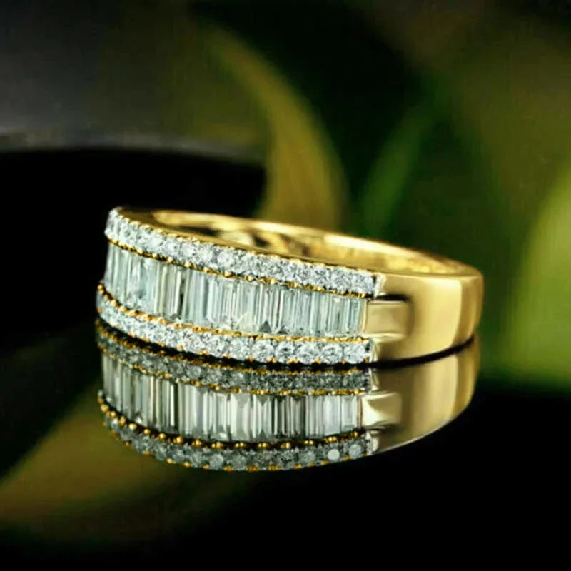 Huitan Gold CZ Women's Pavé Engagement Ring | Cubic Zirconia Fashion Jewelry Ring Axl