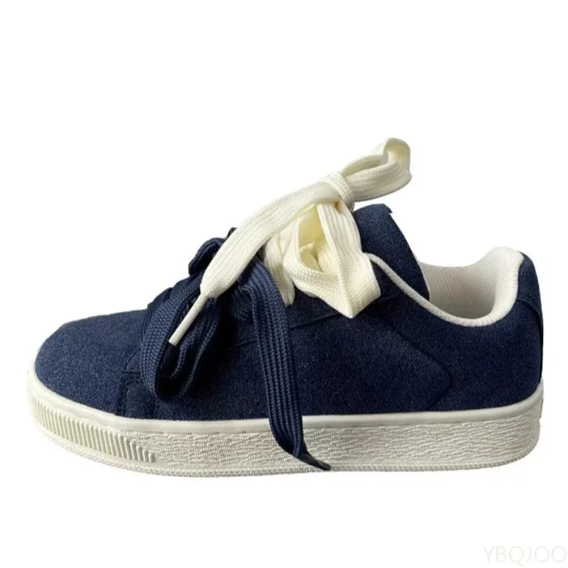 YBQJOO Women's Retro Thick Sole Casual Sneakers | Lace-Up Women's Casual Sneakers Axl Blue 39