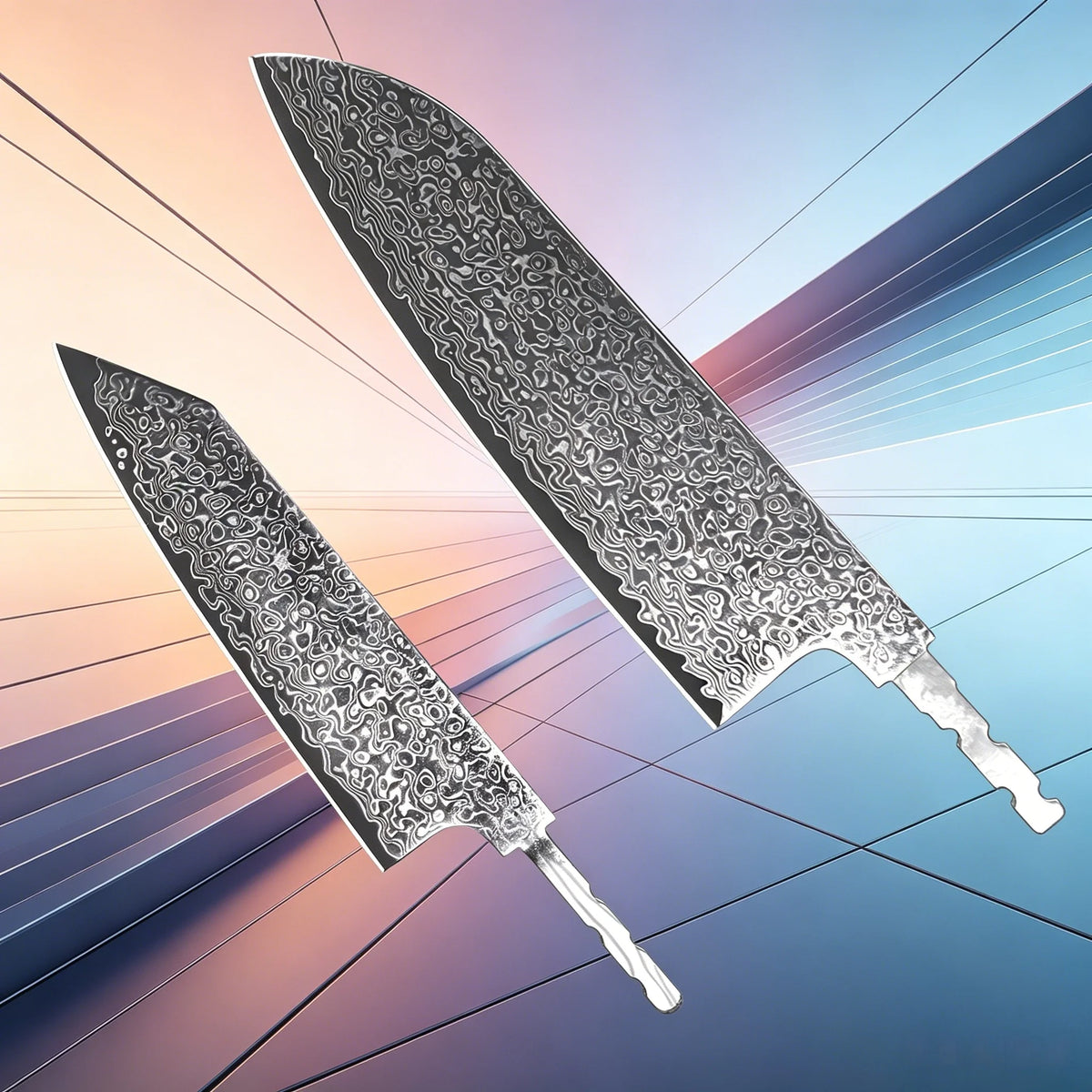 Damascus Steel Santoku Knife Blank Blade – DIY Hand Forged Knife Blank Blade Axl Kitchen Blade-2PCS