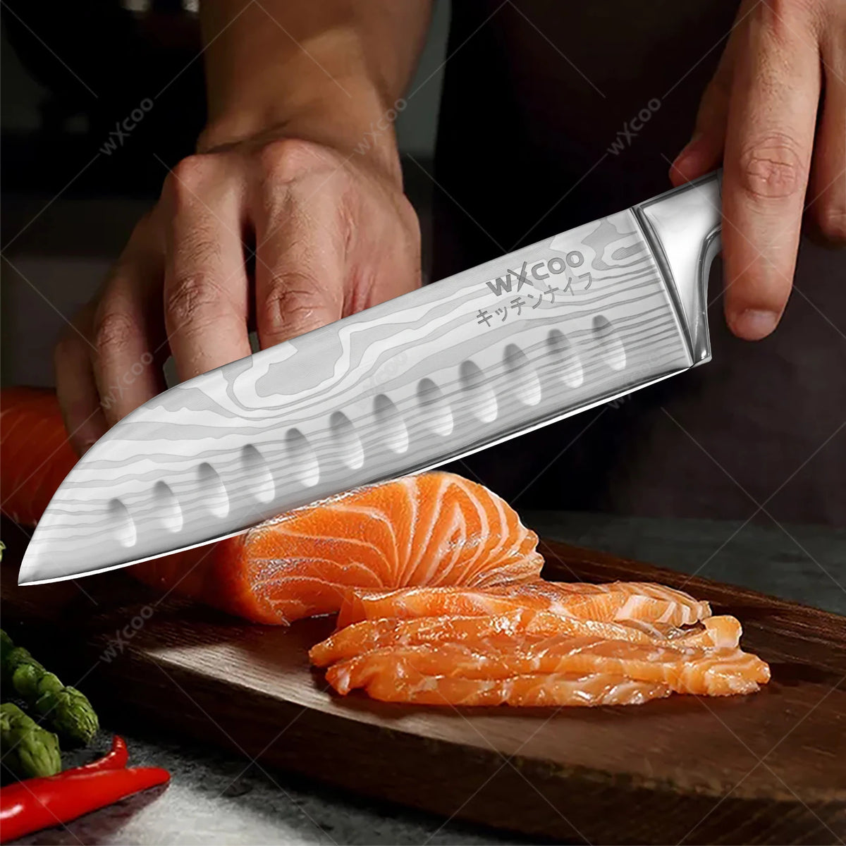WXCOO 3-Piece Santoku Chef Knife Set – Stainless Steel Kitchen Kitchen Knife Set Axl