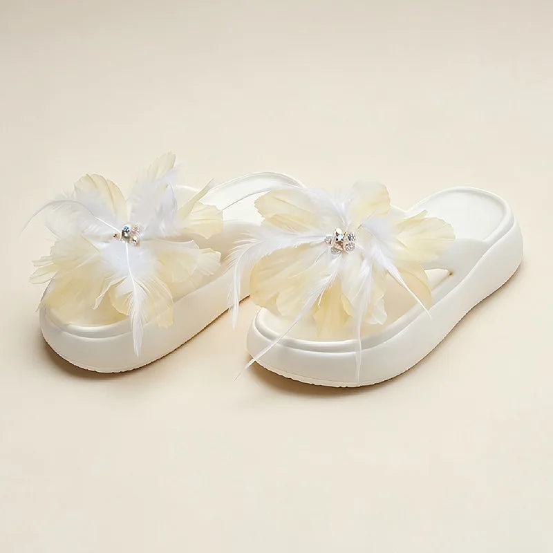 Women's Flower Beaded Slippers – Thick Sole Summer Flat Slides Women's Summer Slippers Axl