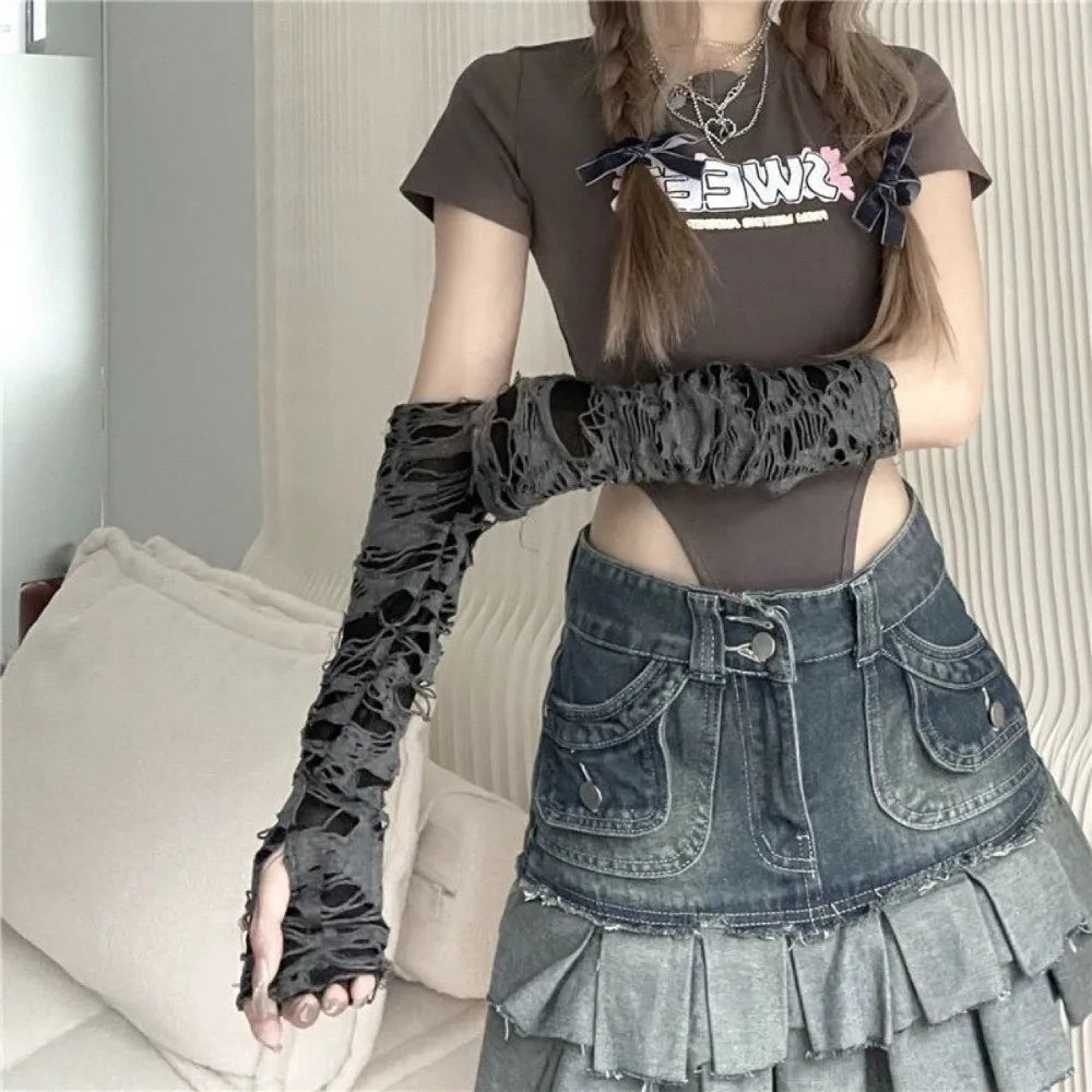 Punk Fingerless Arm Warmers – Hollow Knit Sleeves Unisex Fingerless Arm Warmers Axl
