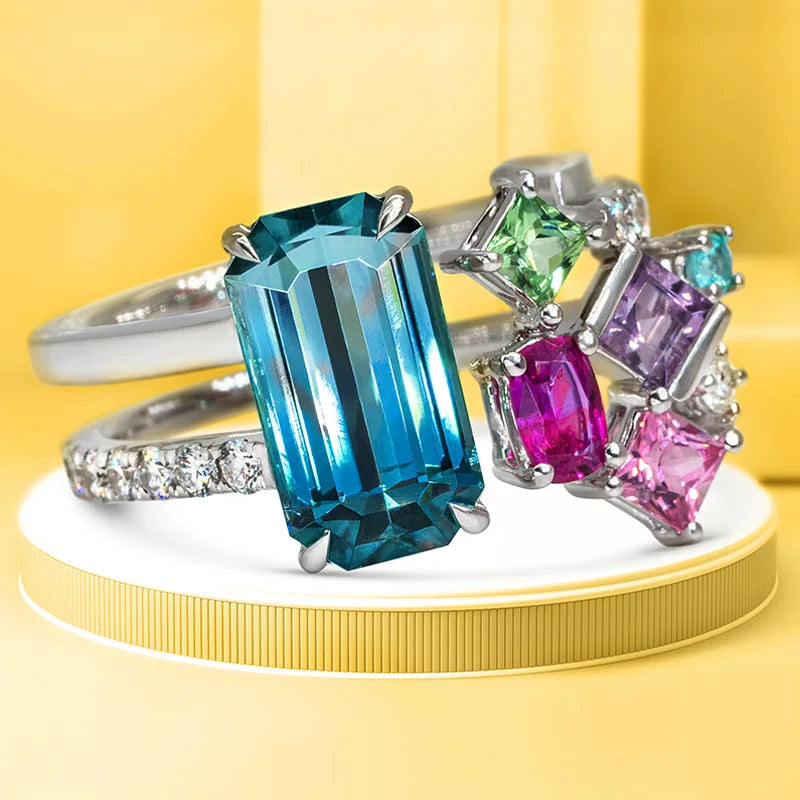 Huitan Geometric Colorful CZ Women Ring – Resizable Bridal Fashion CZ Ring Axl