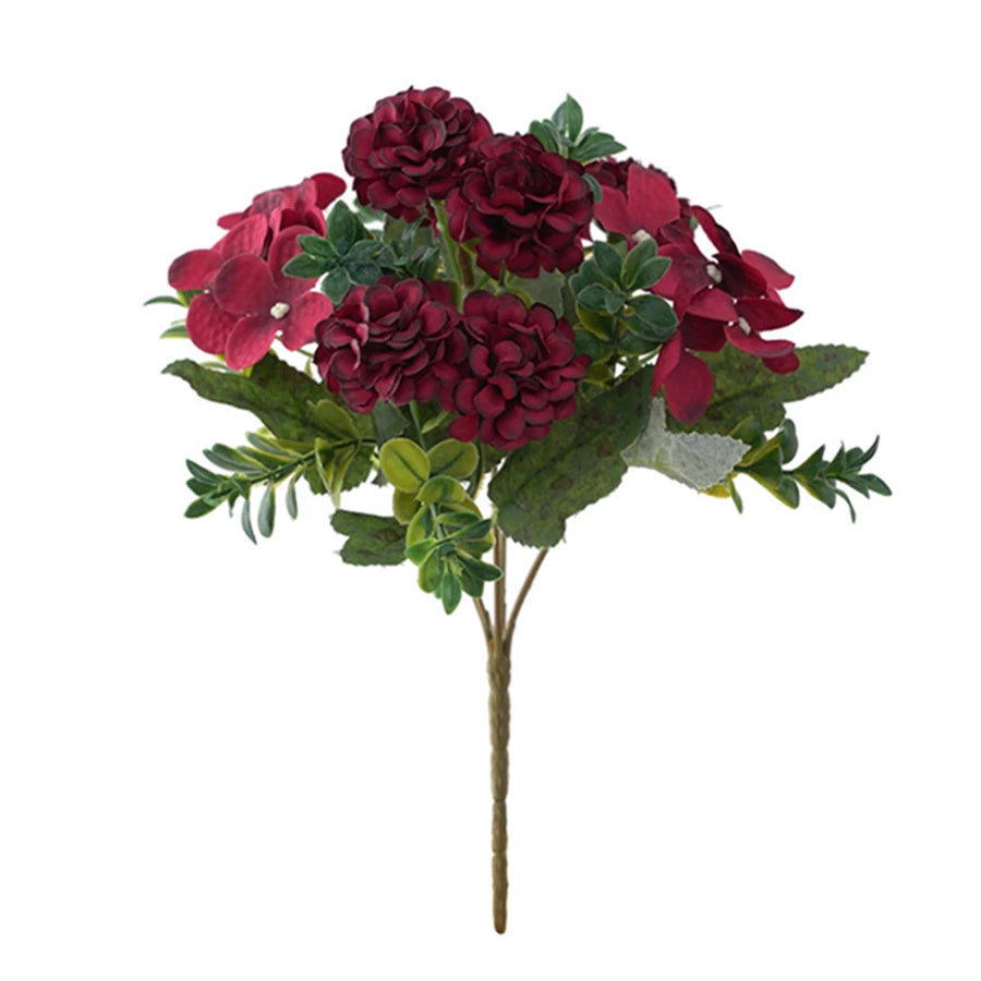 Silk Hydrangea Artificial Flower Bouquet | Wedding & Home Decor Artificial Flower Bouquet Axl Red 1 pc