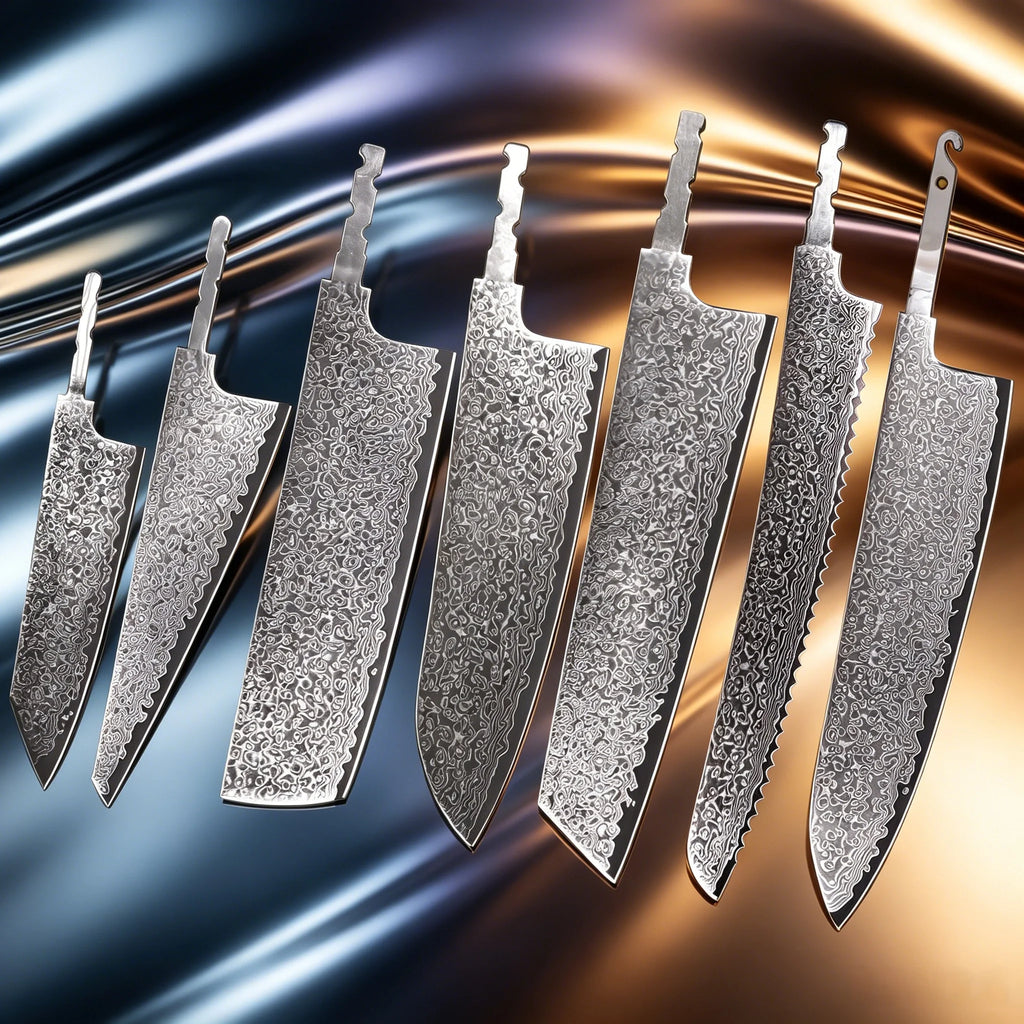 Damascus Steel Blank Blades – Knife Making Kit 1–7 Pcs Knife Making Blank Axl