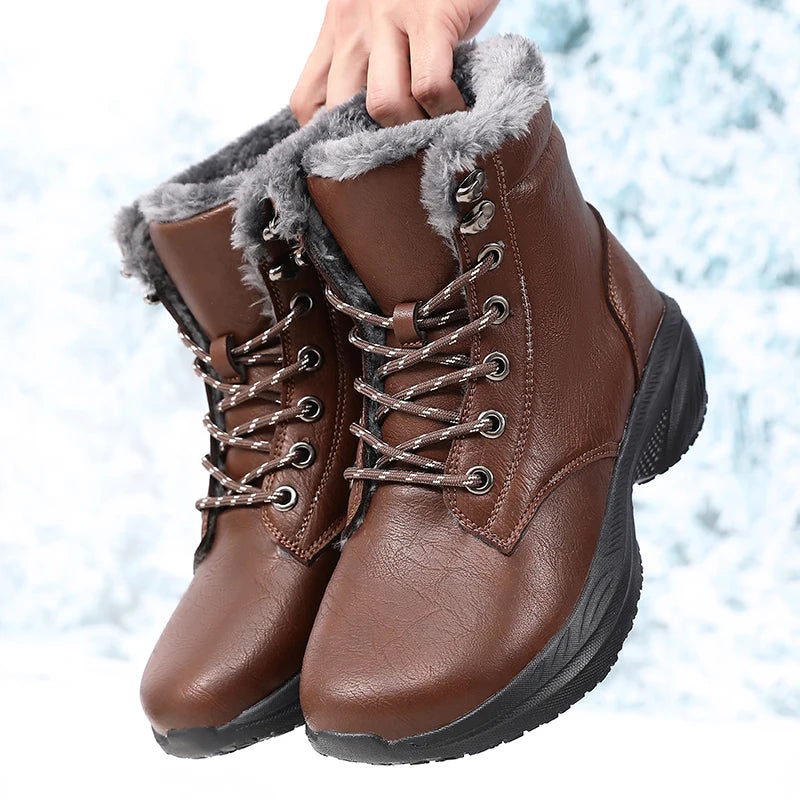 Women's Winter Snow Boots Wedge Lace-Up Warm Waterproof Women's Snow Boots Axl 42 Brown
