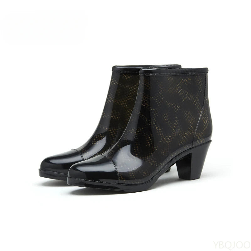 Women's Wedge Heel Waterproof Rain Boots – PVC Ankle Rainboots Wedge Rain Boots Axl black 40