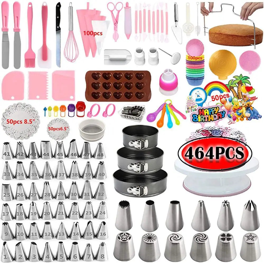 464-Piece Cake Decorating Kit – Turntable, Tips & Baking Tools Cake Decorating Kit Axl Default Title