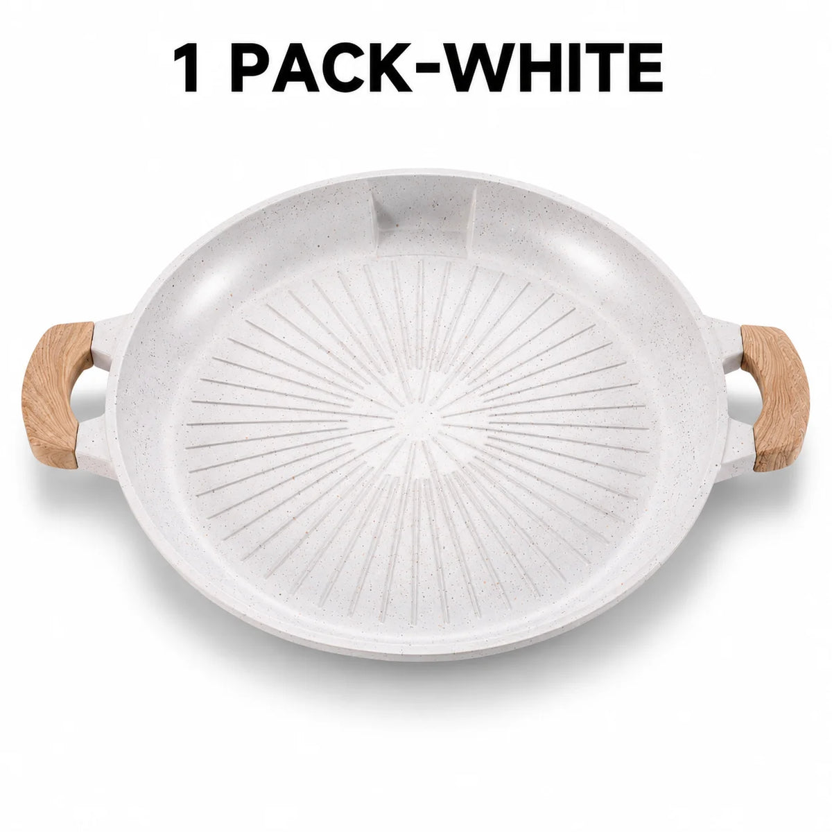 13-Inch Korean BBQ Grill Pan – Nonstick Griddle with Wood Handles BBQ Grill Pan Axl 1 Pack-White