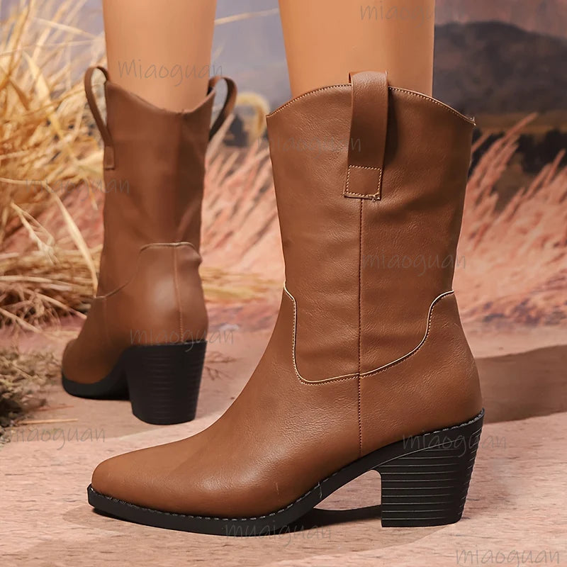 Women's Western Ankle Boots – Pointed Toe Block Heel, Sizes 6–10 Western Ankle Boots Axl