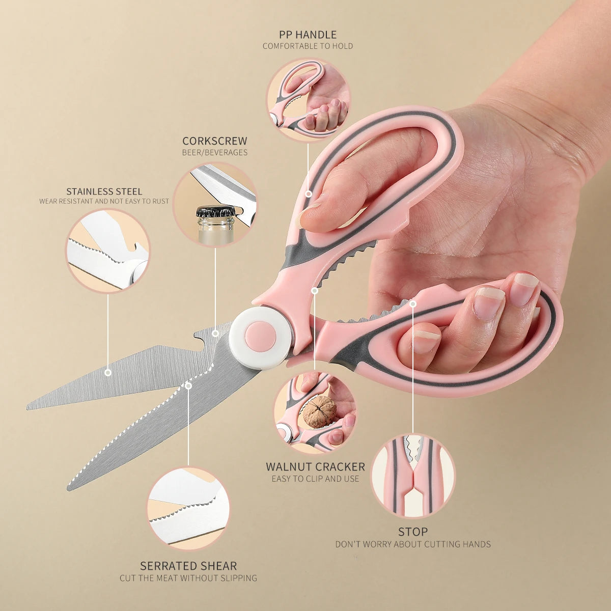 Stainless Steel Kitchen Scissors with Cover | Multi-Use Food Shears Kitchen Food Shears Axl