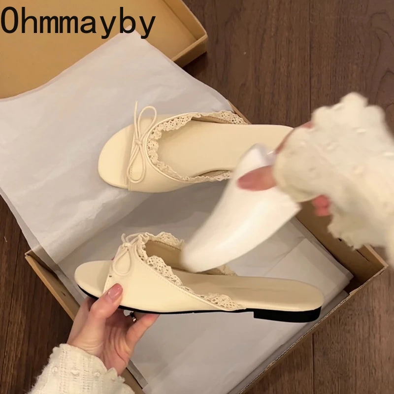 Women's Butterfly-Knot Flat Slides – Open Toe Summer Slippers Flat Slide Slippers Axl