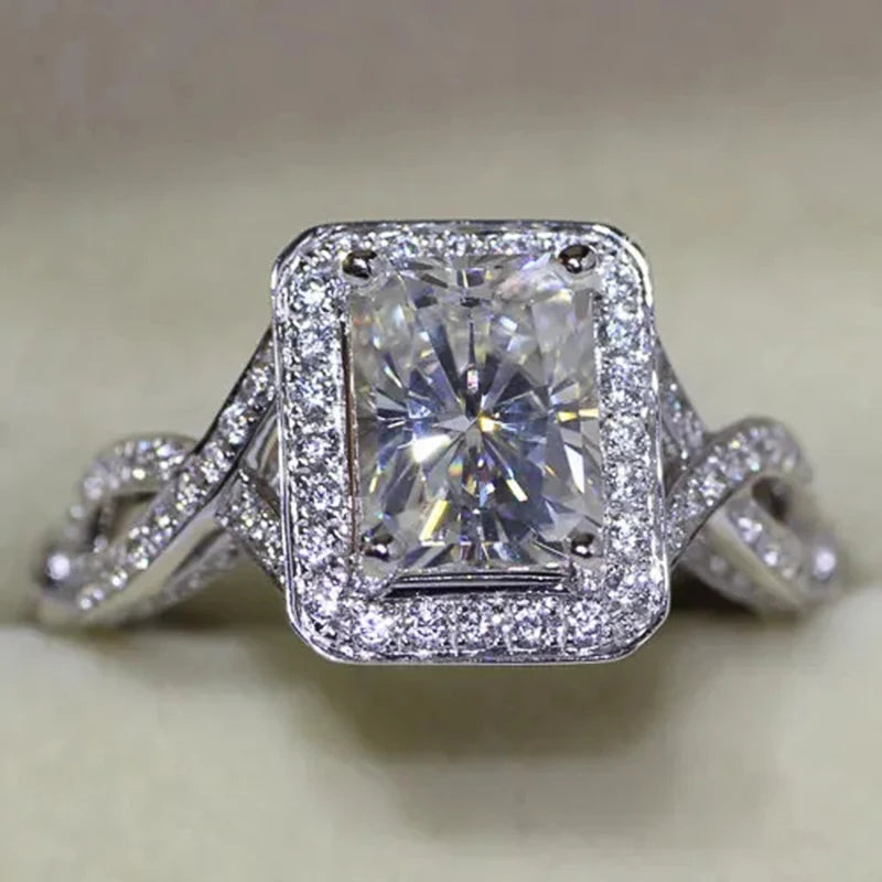 Huitan Geometric CZ 2-Piece Women's Ring Set | Silver Bridal Bridal Ring Set Axl