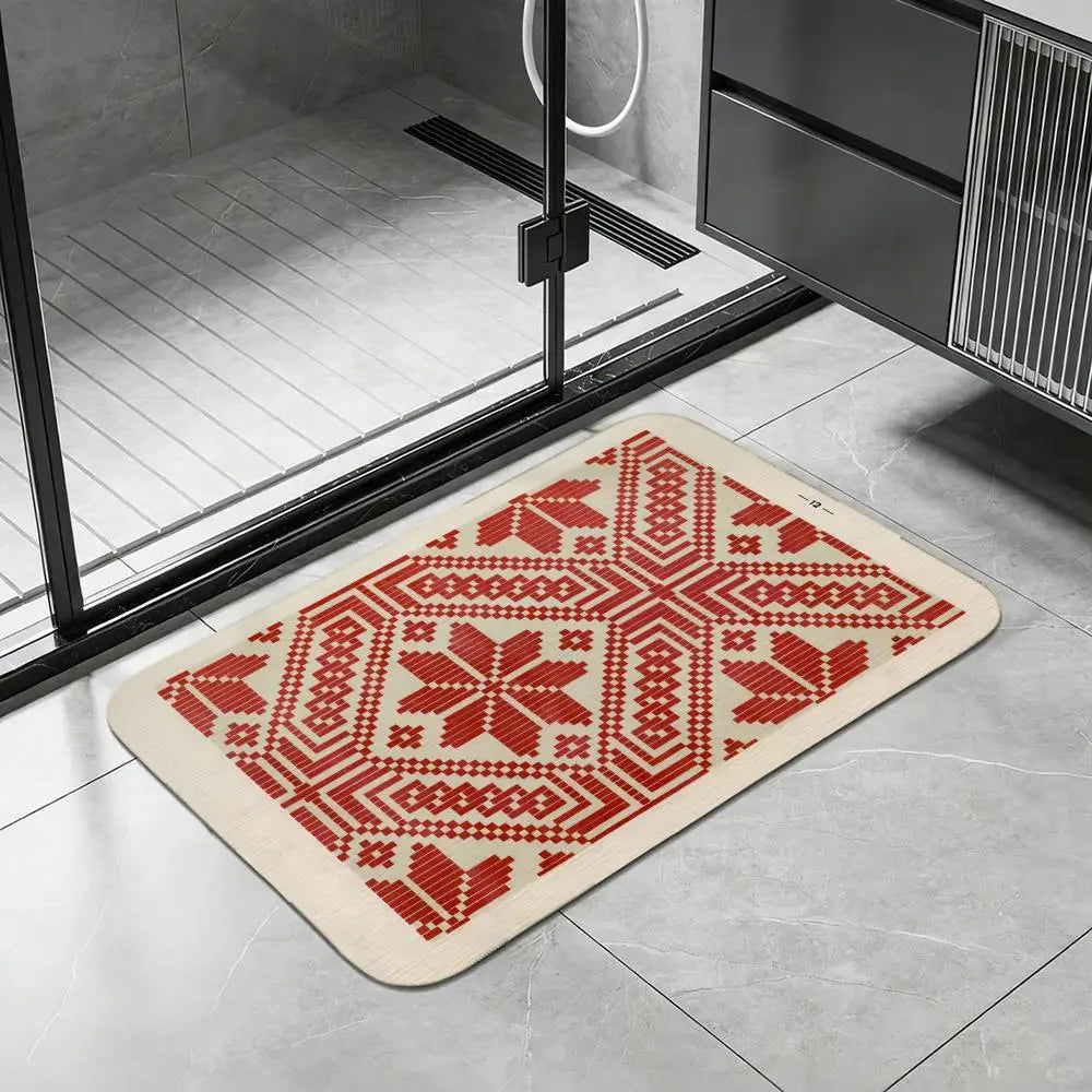 Swedish Folk Art Diatomite Bath Mat – Quick Dry & Non-Slip Diatomite Bath Mat Axl White1 50x80cm