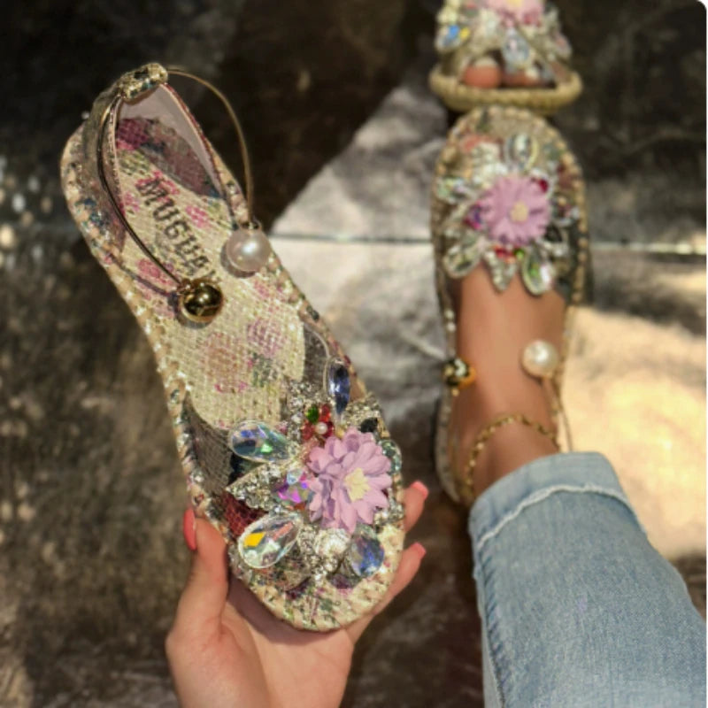 Women's Pearl Crystal Lace-Up Platform Mule Sandals Platform Mule Sandals Axl