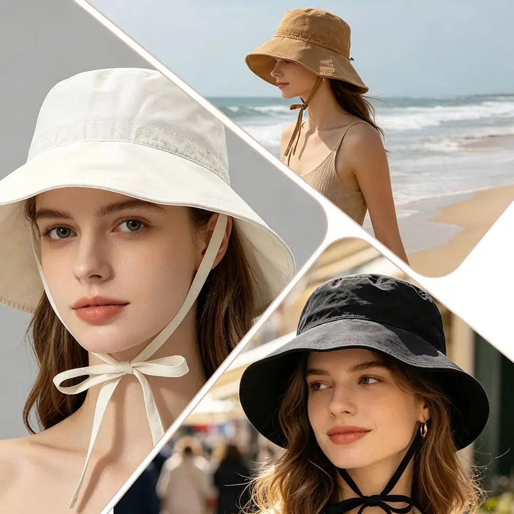 Women's UV Bucket Hat – Bow Tie Chin Strap Beach Sun Hat Sun Protection Hat Axl