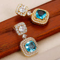 Huitan Gold Blue CZ Dangle Earrings – Luxury Drop Jewelry Dangle Drop Earrings Axl E1700