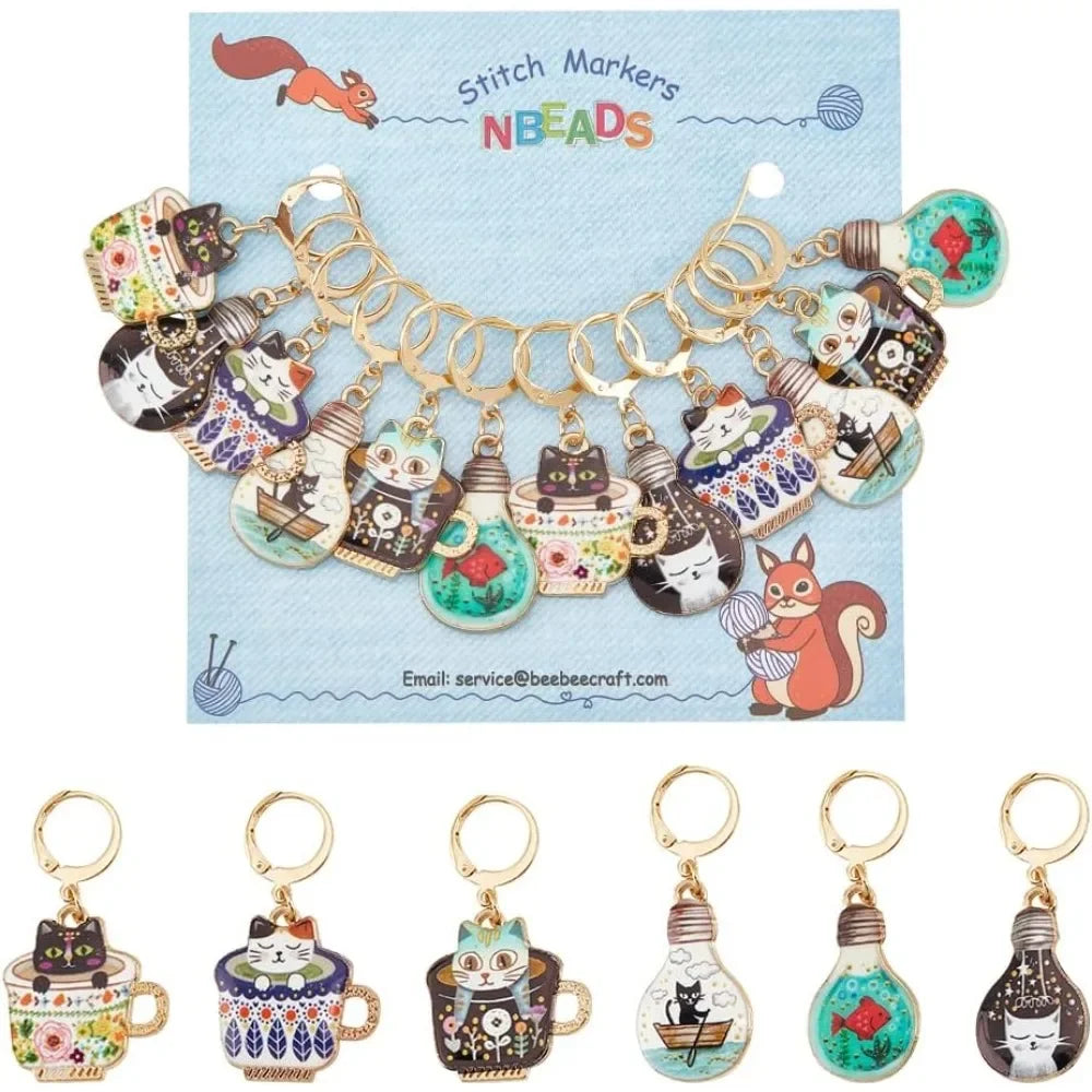 12 Pcs Cat Crochet Stitch Markers – 6 Colors Enamel Locking Charms Crochet Stitch Markers Axl