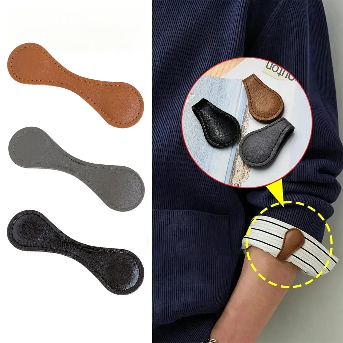 PU Leather Magnetic Sleeve Clips – 2-Pack Shirt Cuff Holders Sleeve Clips Axl