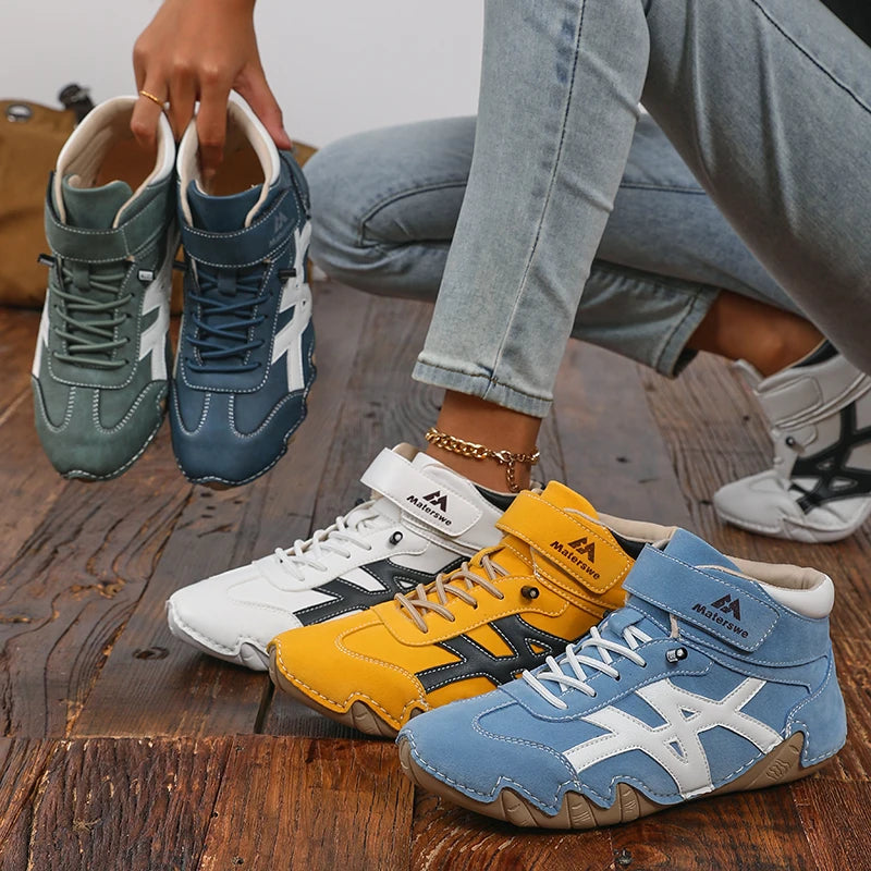 AZGB Women's Retro Leather Flat Sneakers | British Style Women's Flat Sneakers Axl
