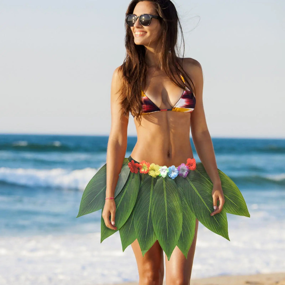 Hawaiian Grass Skirt with Flowers & Wreath Set | Party Costume Costume Skirt Set Axl
