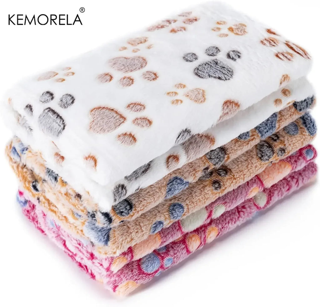 KEMORELA 3-Pack Flannel Paw Print Pet Blanket – Cats & Dogs Pet Blanket Set Axl