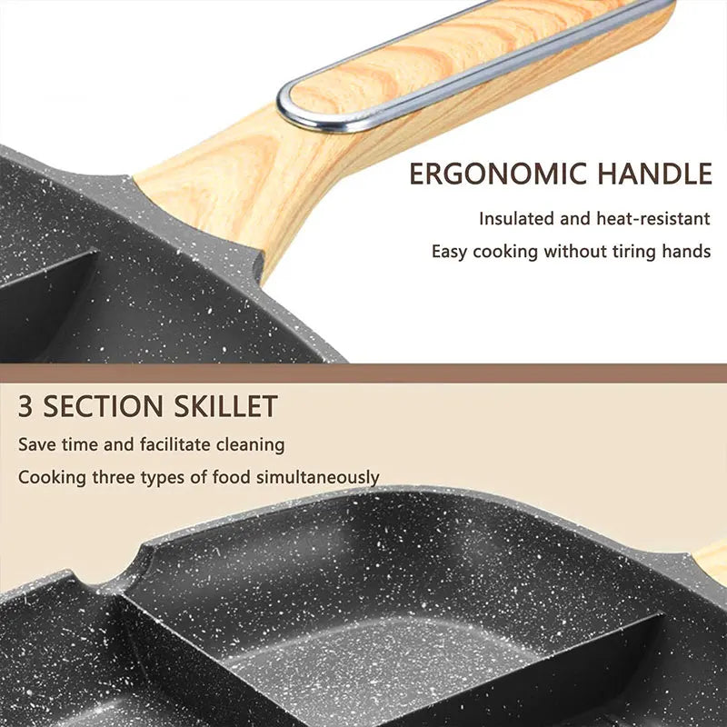 29cm Nonstick 3-Section Square Grill Pan | Induction Griddle Grill Pan Griddle Axl