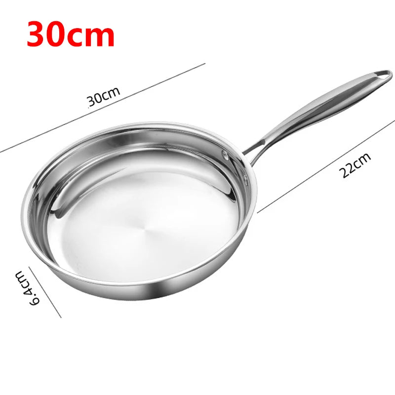 KEMORELA 304 Stainless Steel Uncoated Skillet | Multi-Size Stainless Steel Skillet Axl 30cm