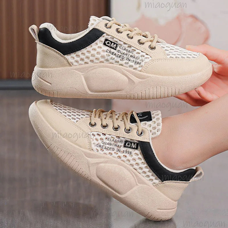 Women's Platform Mesh Sneakers – Breathable Lace-Up Casual Shoes Platform Sneakers Axl