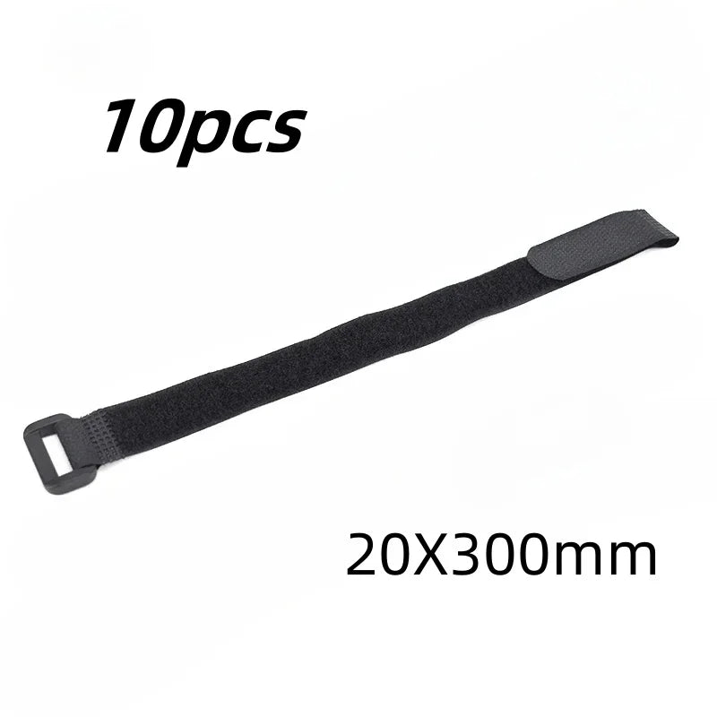 10-Pack Self-Adhesive Hook & Loop Cable Zip Ties – Black Cable Management Ties Axl 20X300mm