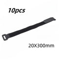 10-Pack Self-Adhesive Hook & Loop Cable Zip Ties – Black Cable Management Ties Axl 20X300mm