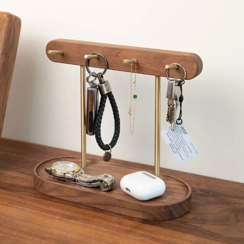 Walnut 2-Tier Desktop Storage Rack – Jewelry & Key Organizer Desktop Storage Rack Axl