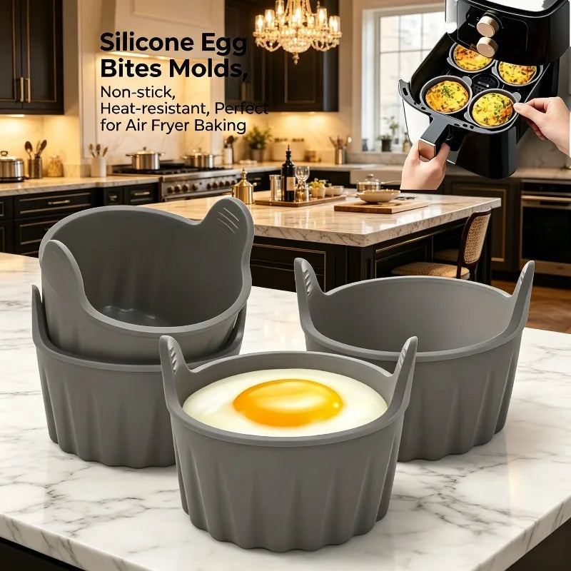 KEMORELA 4-Pack Silicone Ramekins – Air Fryer & Muffin Molds Silicone Baking Molds Axl Gray-4PCS