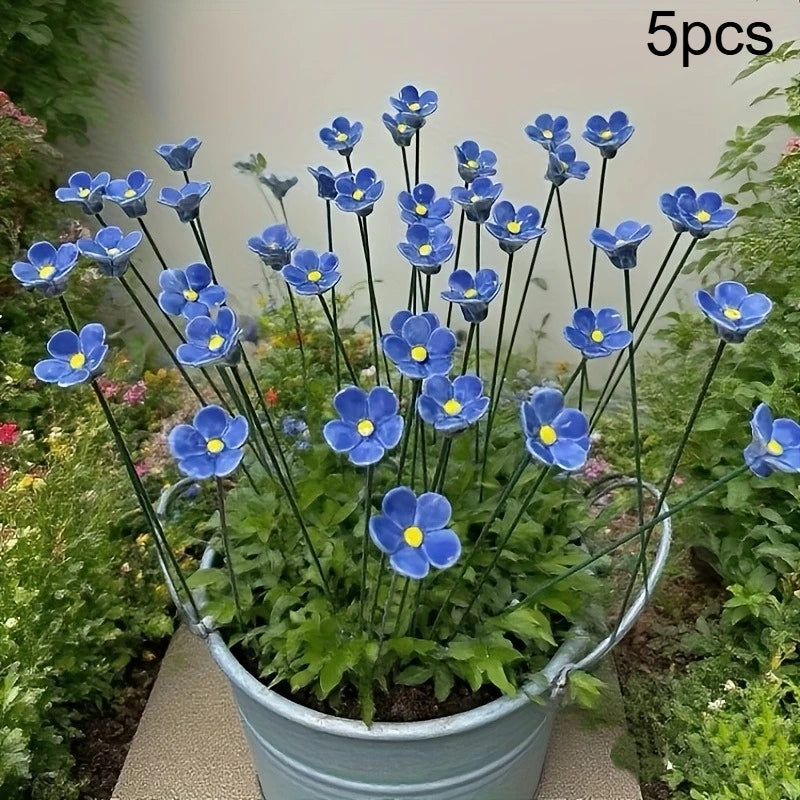 5-Pack Blue Ceramic Forget-Me-Not Artificial Flowers – Fade-Resistant Artificial Flowers Axl Blue-5pcs
