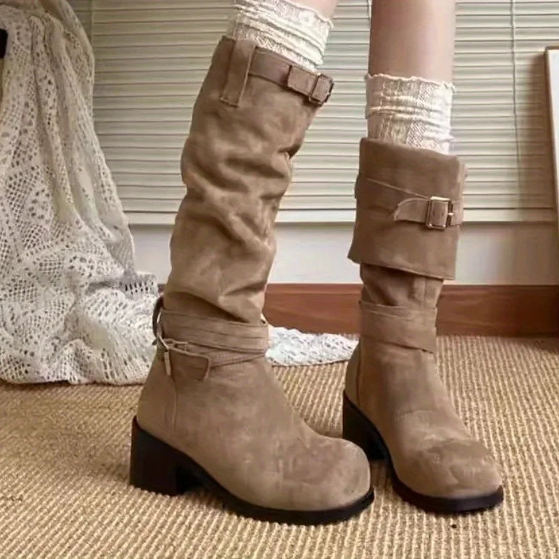Women's Retro Platform Cowboy Boots – Thick Heel Mid-Calf Women's Cowboy Boots Axl