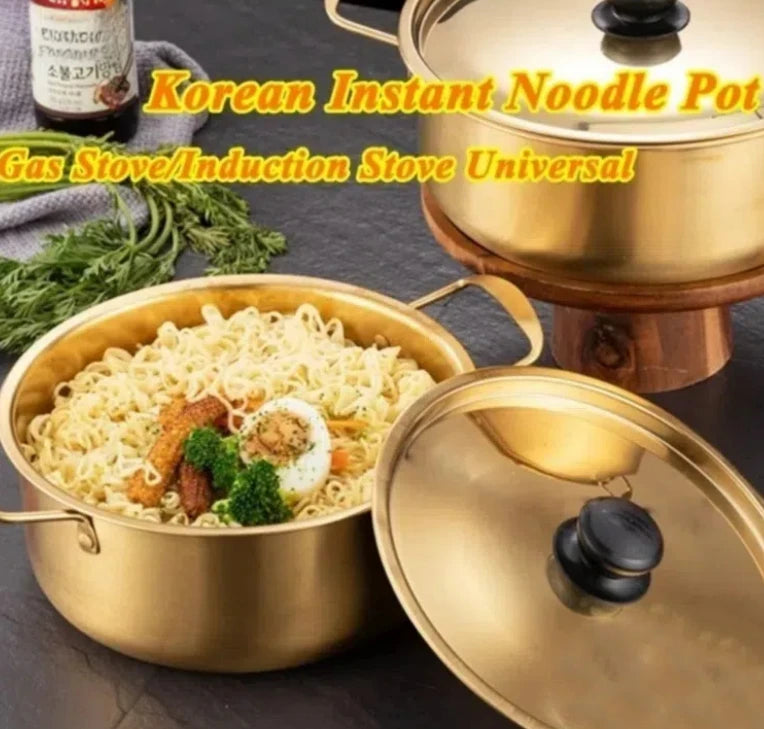 Korean Ramen Pot – Gold Stainless Steel Soup Pot with Lid Soup & Ramen Pot Axl