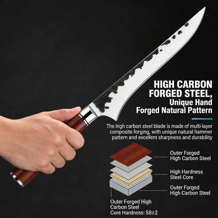 COOKCRAZE Hand Forged Boning Knife – Hammered Steel & Rosewood Boning Knife Axl