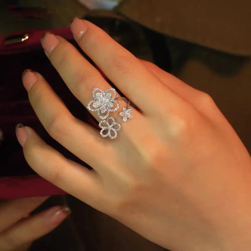 Huitan Flower CZ Statement Ring – Adjustable Sparkling Ring Fashion Statement Ring Axl