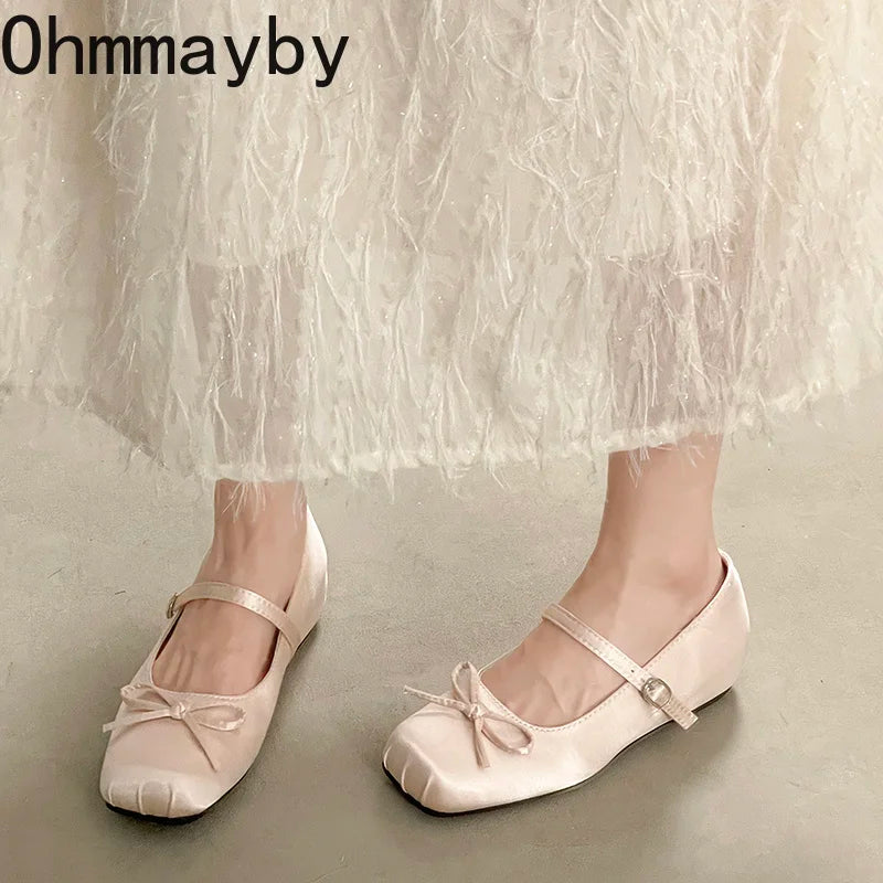 Satin Butterfly-Knot Mary Jane Pumps | Square Toe Buckle Strap Mary Jane Pumps Axl