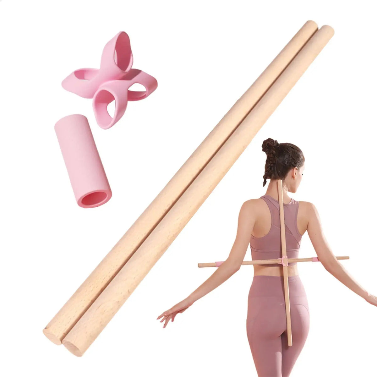 2-Pack Wooden Yoga Stick Pilates Stretching Bar | Posture Corrector Yoga Stretching Bar Axl