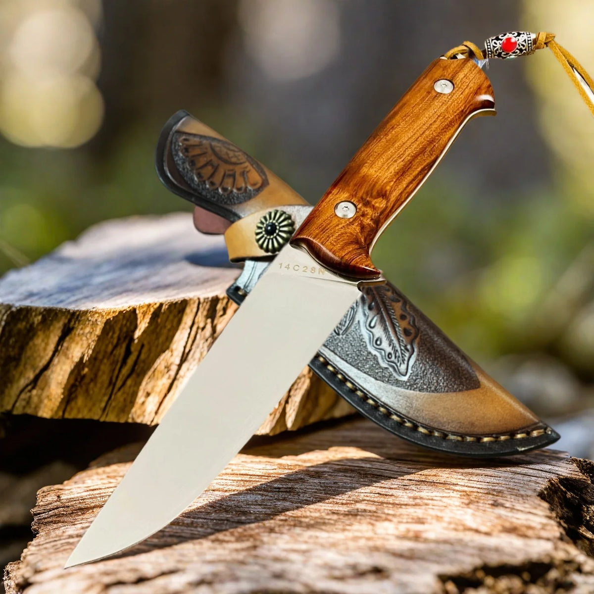 Desert Ironwood Knife – 14C28N Steel 61 HRC + Leather Sheath Kitchen Utility Knife Axl