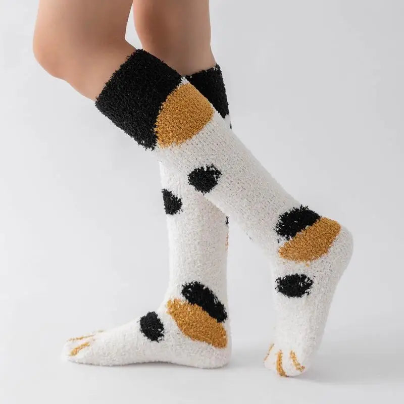 Cat Paw Plush Over-The-Knee Socks – Thick Warm Winter Stockings Plush Winter Socks Axl