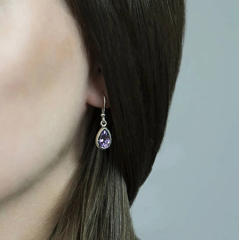 Huitan Purple Pear CZ Drop Earrings – Women's Fashion Jewelry Drop Earrings Axl