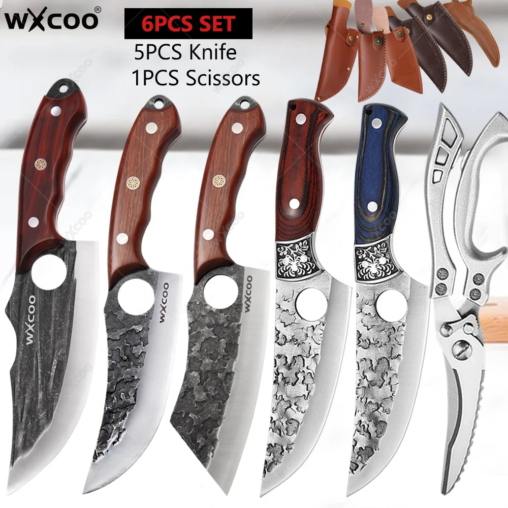 WXCOO Forged Stainless Steel Chef Knife Set with Cover Kitchen Knife Set Axl 6PCS SET