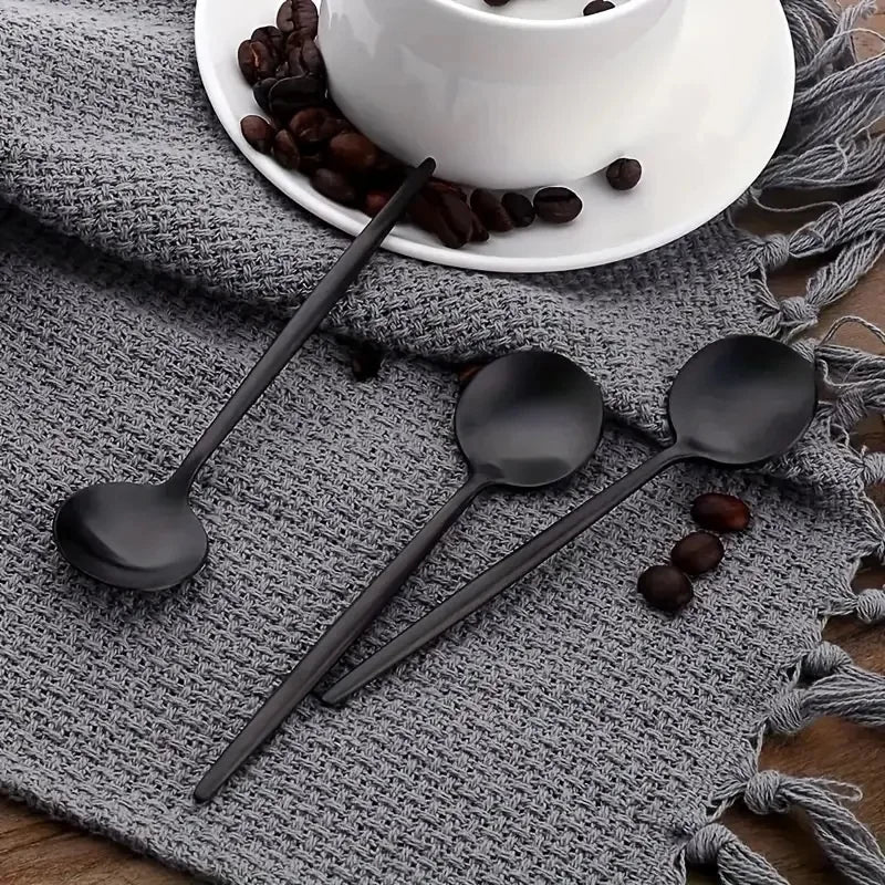 6-Piece Black Stainless Steel Coffee & Dessert Spoon Set Dessert Spoon Set Axl