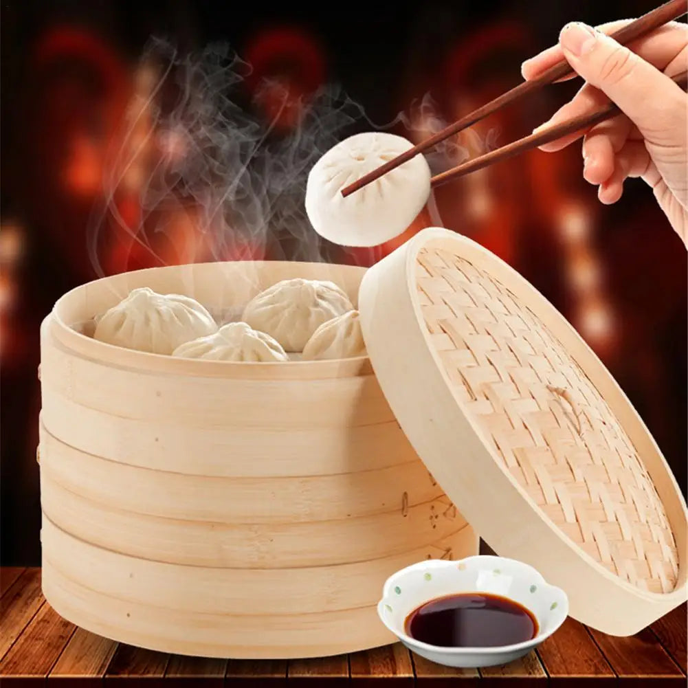 Bamboo Double-Layer Steamer Basket – Dumplings & Buns Bamboo Steamer Basket Axl