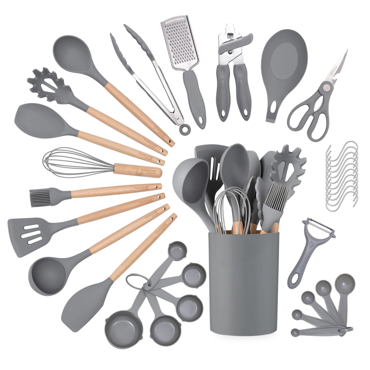 35-Piece Silicone Kitchen Utensil Set – Wooden Handle Cookware Silicone Utensil Set Axl 35 C