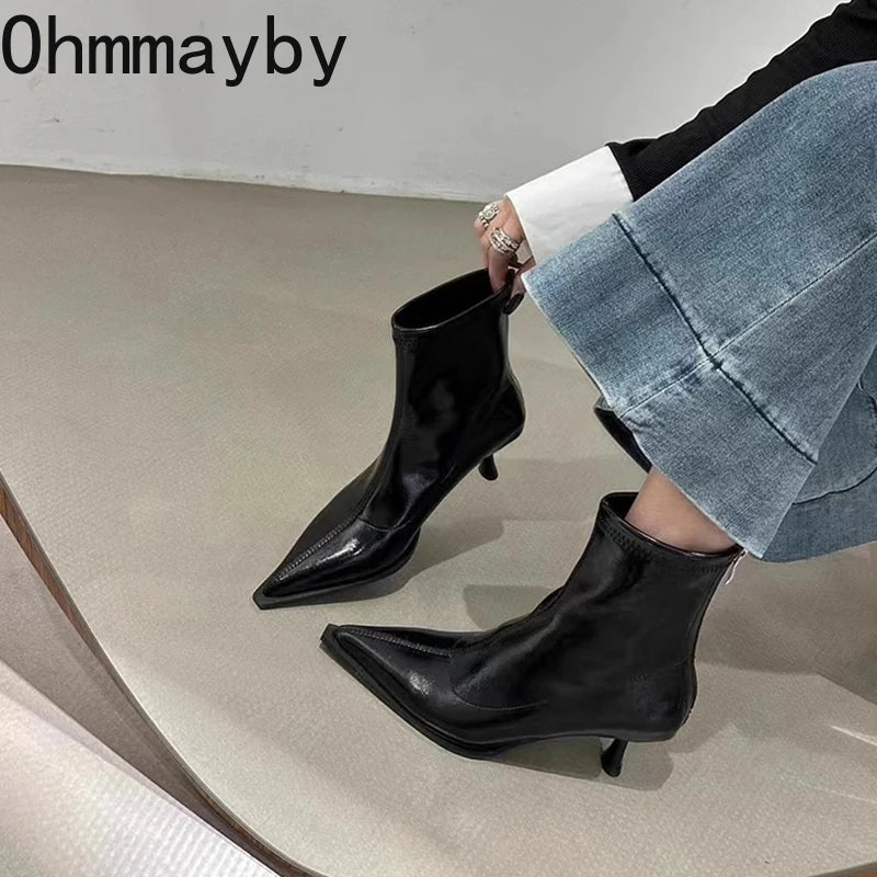 Women's Pointed Toe Ankle Boots – Thin Heel Short Booties Women's Ankle Boots Axl