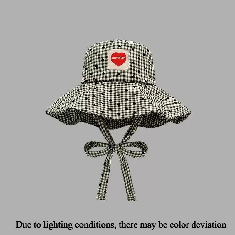 Women's Wide Brim Sun Hat – UV Plaid Beach Hat & Chin Strap Wide Brim Sun Hat Axl 02-black-1pcs